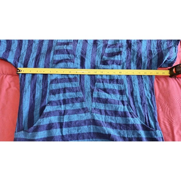 Soft Surroundings Women Blue Striped Sunset Cold Shoulder Linen Tunic Top Med - Picture 7 of 9